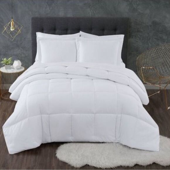 Three piece white antimicrobial odor control comforter set.  From Home Depot - Picture 1 of 7